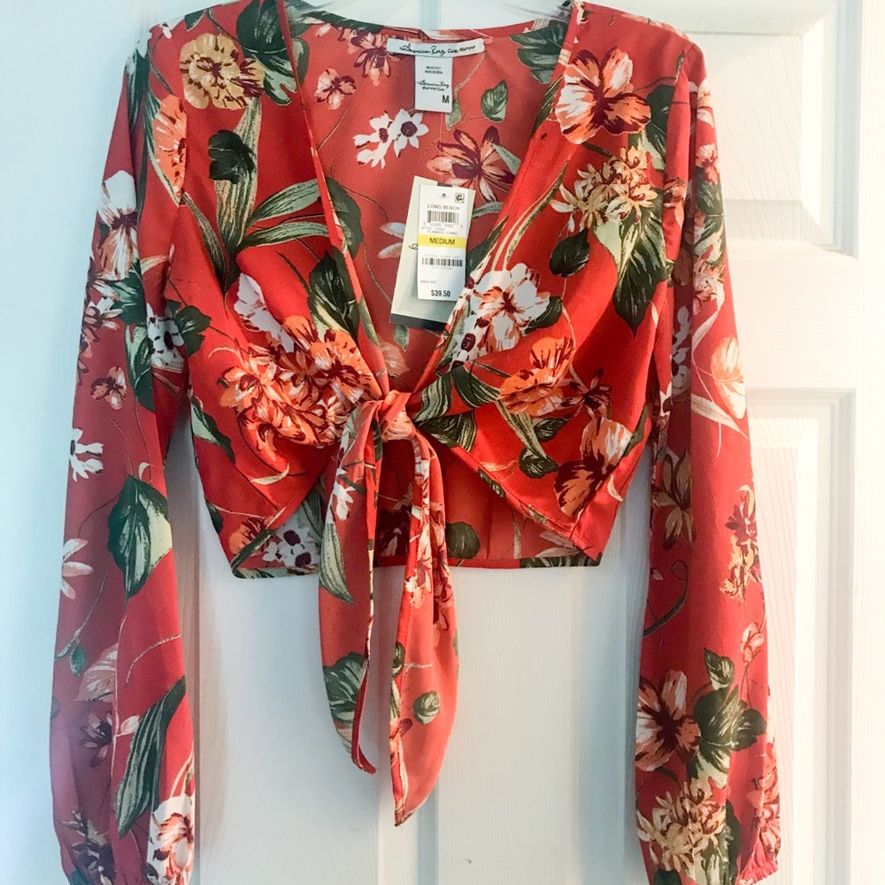 American Rag Floral Cropped Tie Top